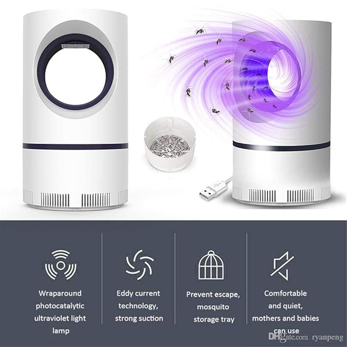 Mosquito Killer Lamp International Eco Friendly Bug Zapper Electric Mosquito Lamp Dual Mosquito Zapper Lamp Indoor Insect Trap Portable Killer Lamp.M61 (White) -JN KART