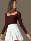 Trendy Coffee Square Neck Top for Women | Stretchable Polyester Blend | Full Sleeve Stylish Slim Fit | Casual & Party Wear