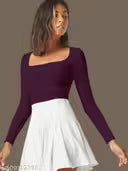 Trendy Coffee Square Neck Top for Women | Stretchable Polyester Blend | Full Sleeve Stylish Slim Fit | Casual & Party Wear