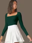 Trendy Coffee Square Neck Top for Women | Stretchable Polyester Blend | Full Sleeve Stylish Slim Fit | Casual & Party Wear