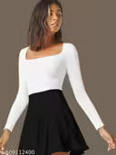 Trendy Coffee Square Neck Top for Women | Stretchable Polyester Blend | Full Sleeve Stylish Slim Fit | Casual & Party Wear